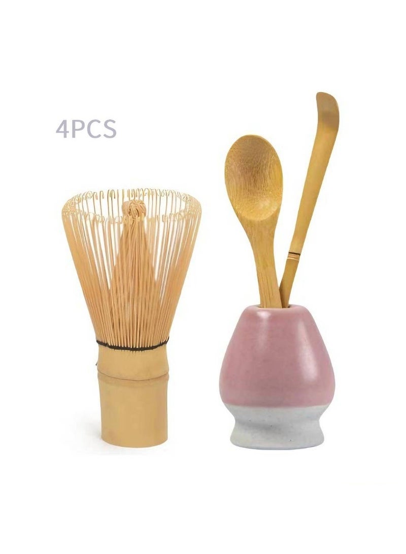 AceLuste 4-Piece Matcha Whisk Set, Matcha Making Tools, Handmade Bamboo Matcha Whisks Kit, Matcha Making Accessory, Including Bamboo Whisk, Stirring Scoop, Tea Spoon and Ceramic Whisk Holder, Matcha Kit Gifts for Tea Lovers & Beginners - Image 1